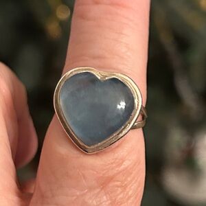 Jadeite‎ ICY blue Heart-Shaped Silver Ring size 8